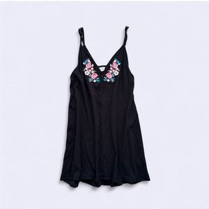 Miken Swim Black Cotton Embroidered Mini Dress Size L Adjustable Straps